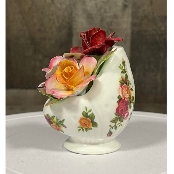 Rare Royal Albert Old Country Roses Scoop Vase with Flowers - Picture 4 of 11